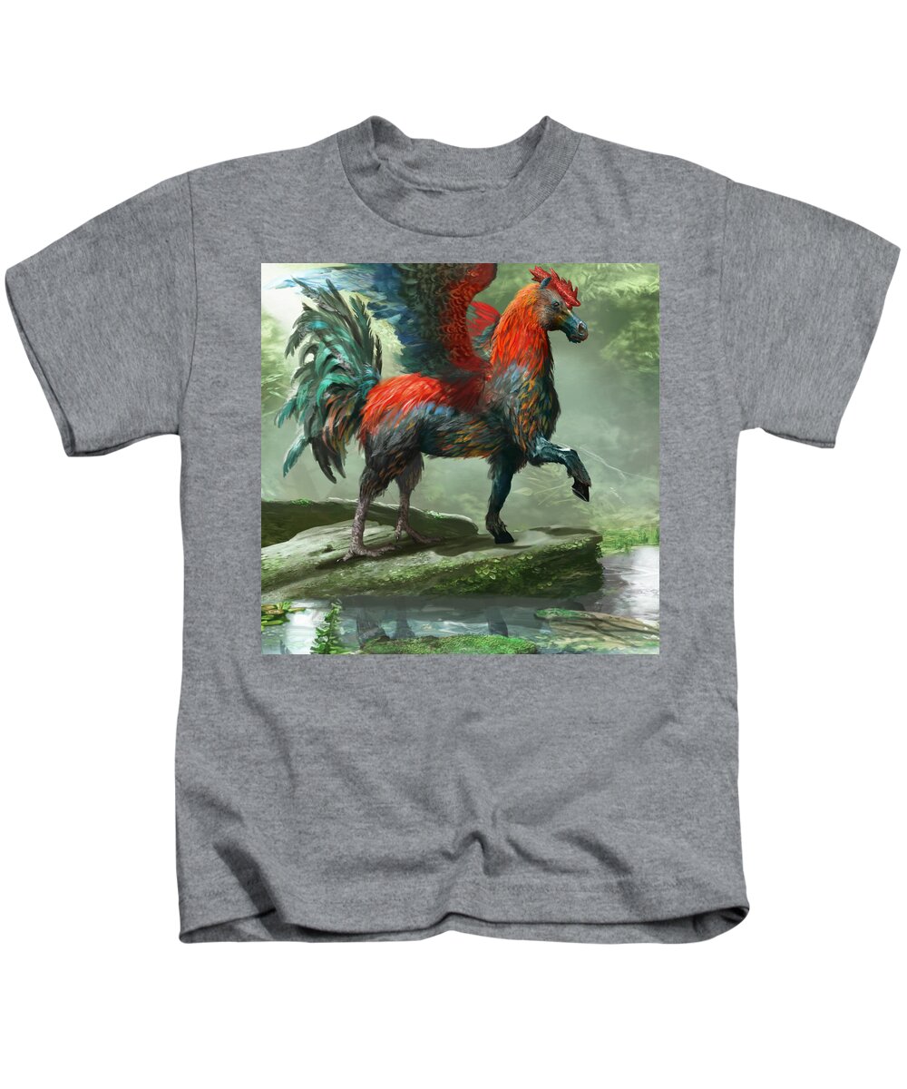 Mythology Kids T-Shirt featuring the digital art Wild Hippalektryon by Ryan Barger