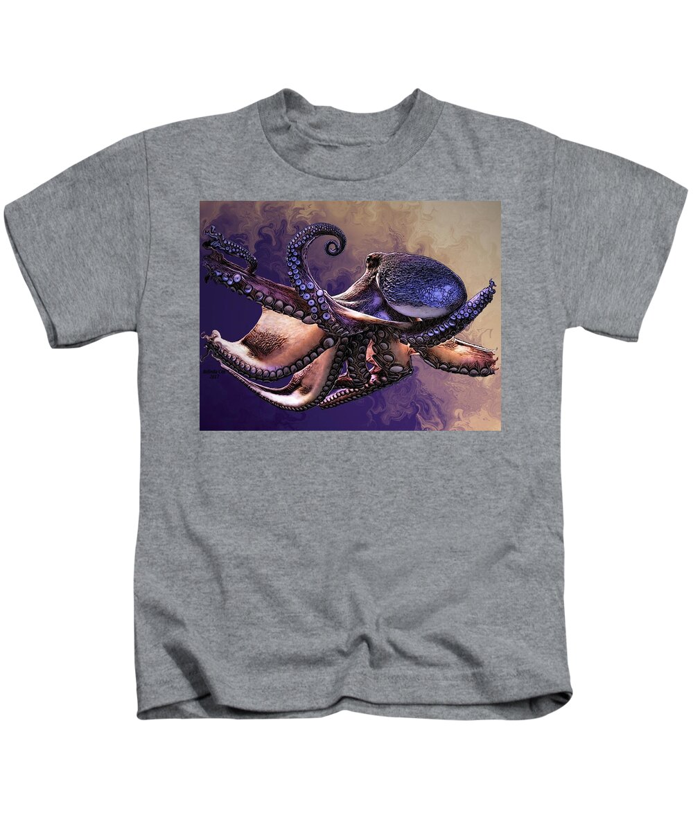 Digital Art Kids T-Shirt featuring the digital art Wild Octopus by Artful Oasis
