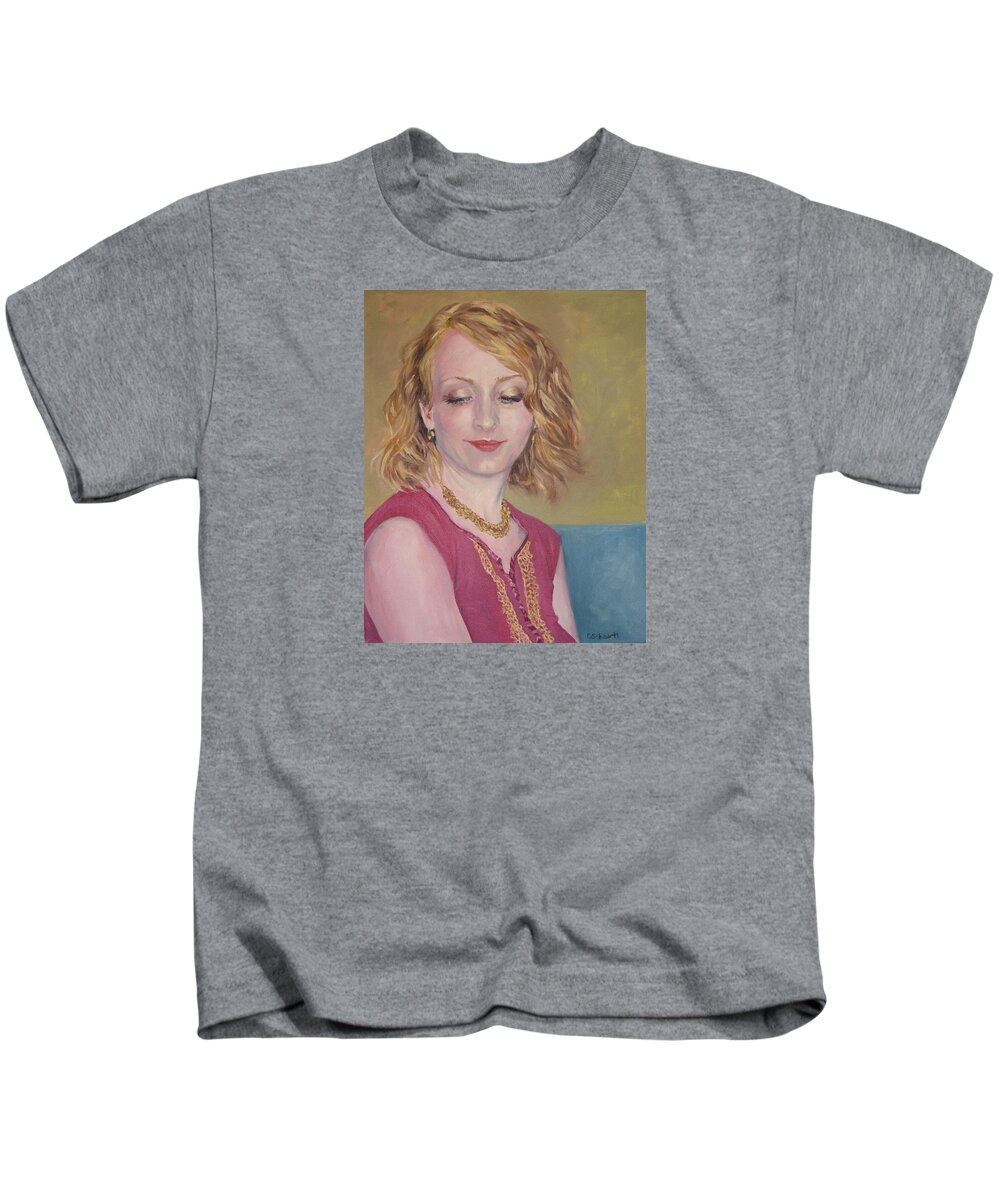 Portrait Kids T-Shirt featuring the painting Willow in Gold by Connie Schaertl