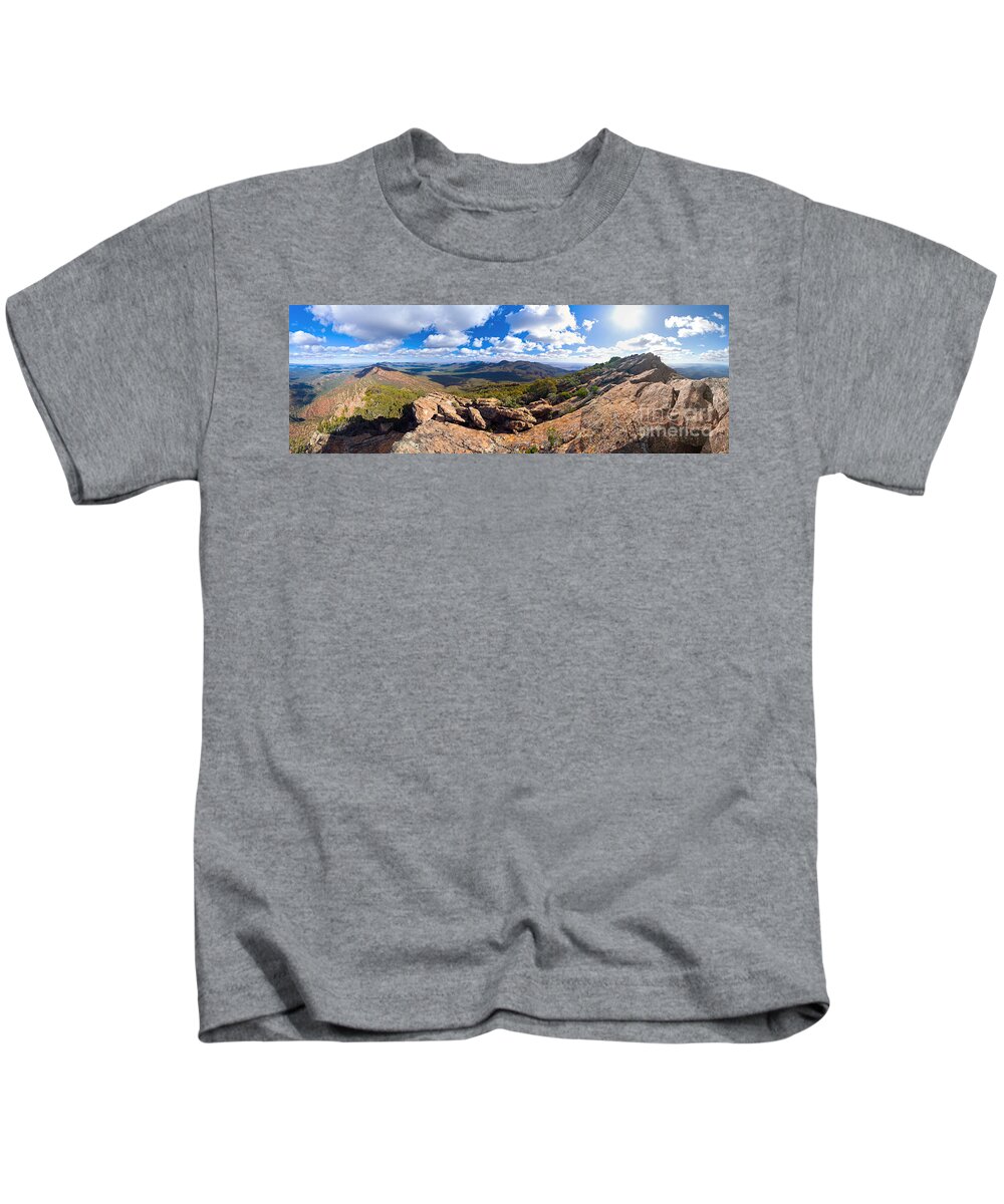Wilpena Pound St Mary Peak Flinders Ranges South Australia Australian Outback Landscape Landscapes Pano Panorama Kids T-Shirt featuring the photograph Wilpena Pound and St Mary Peak by Bill Robinson