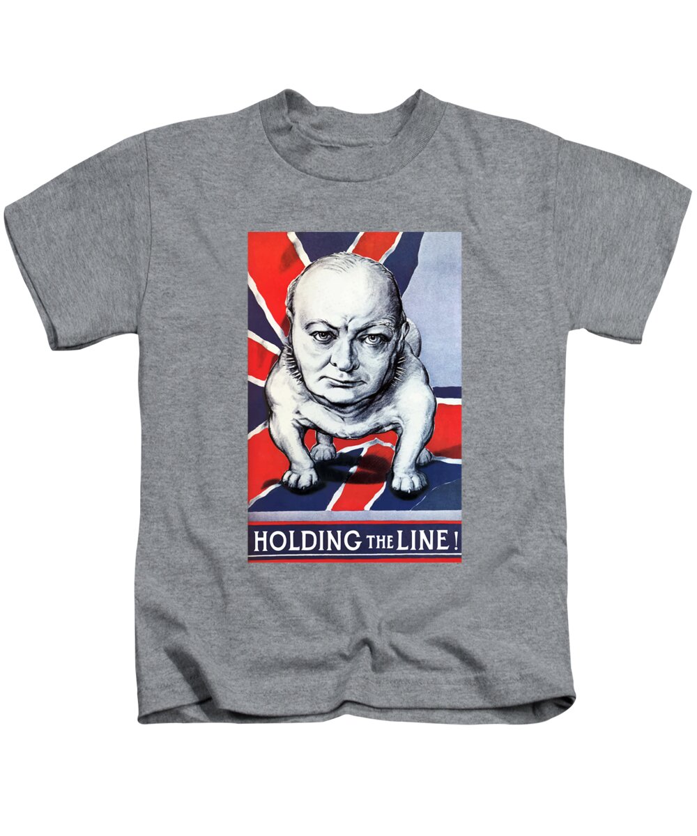 Winston Churchill Kids T-Shirt featuring the painting Winston Churchill Holding The Line by War Is Hell Store