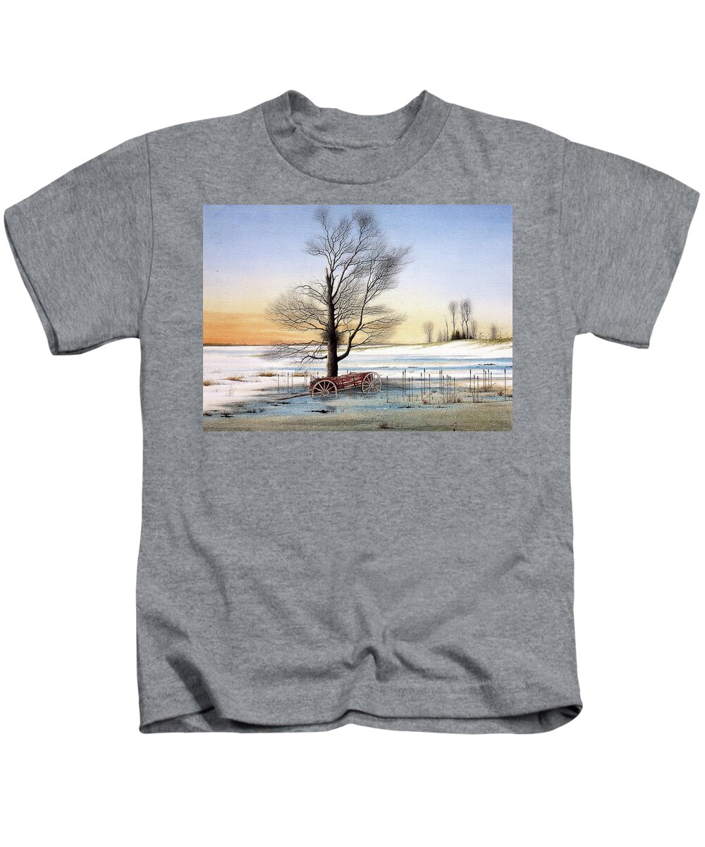 March Kids T-Shirt featuring the painting Winter Memories by Conrad Mieschke