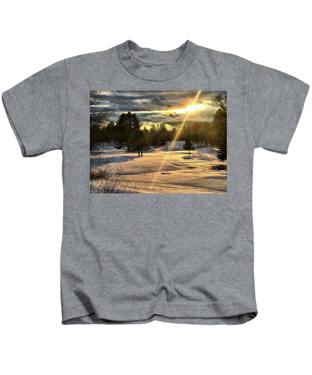 Sunset Kids T-Shirt featuring the photograph Winter Sunset Rays by Betty Pauwels