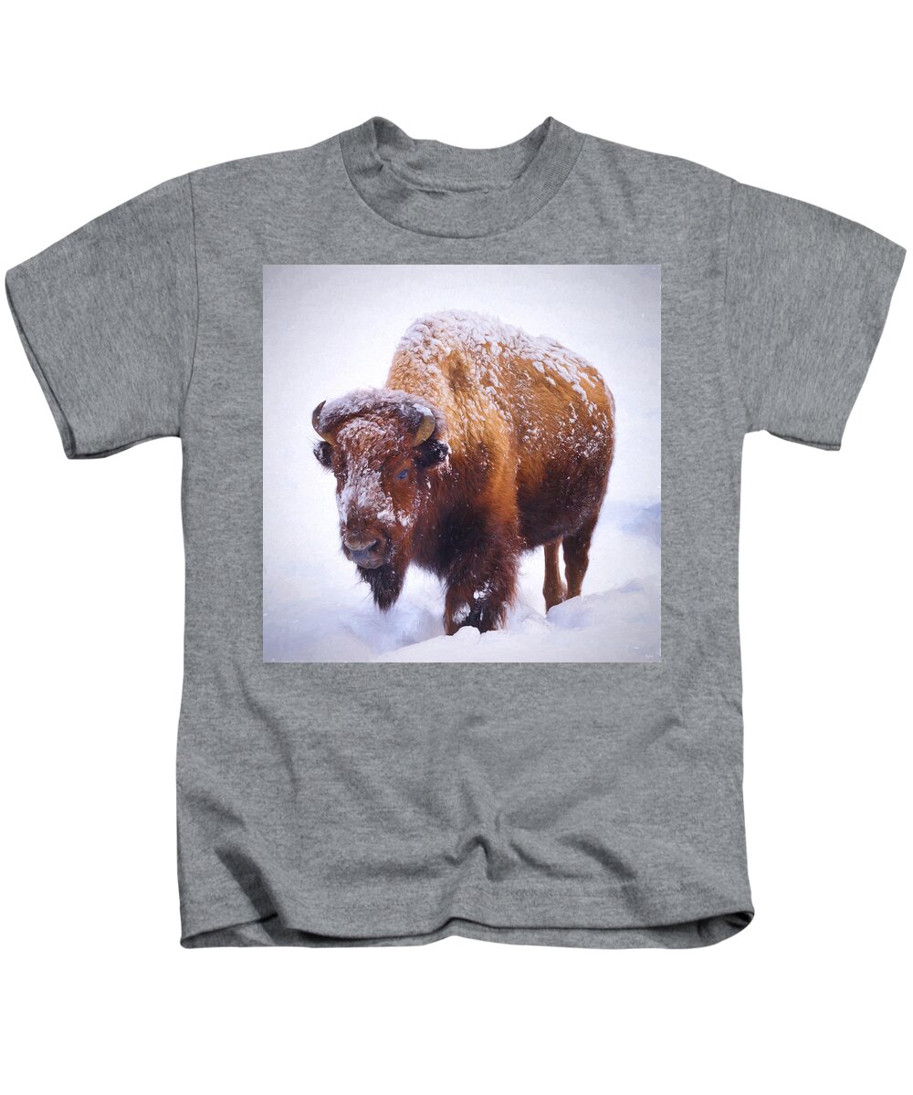 Bison Kids T-Shirt featuring the photograph Winter Walk by Greg Norrell
