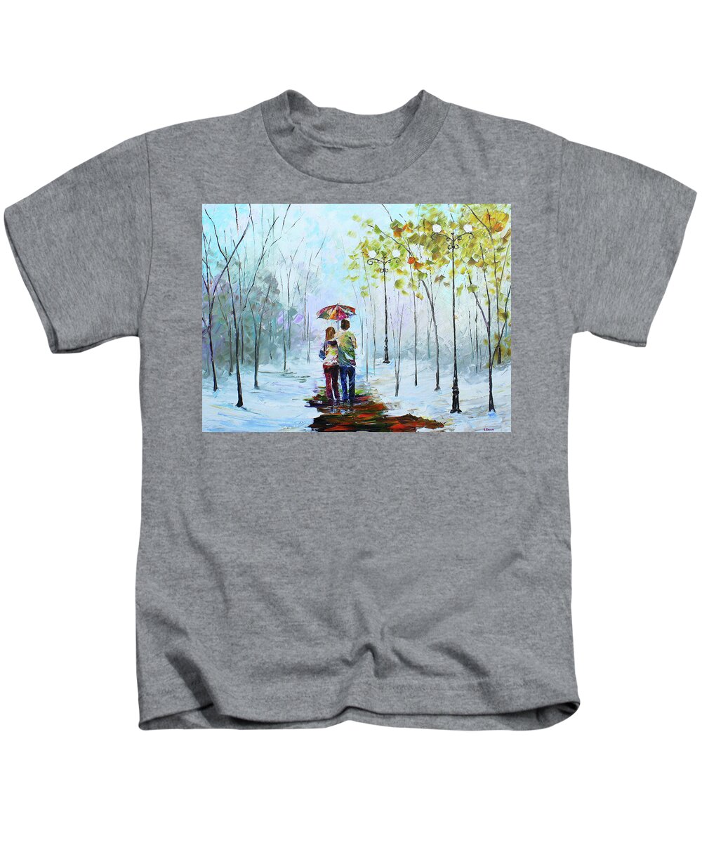  Landscape Paintings Kids T-Shirt featuring the painting Winter Walk by Kevin Brown