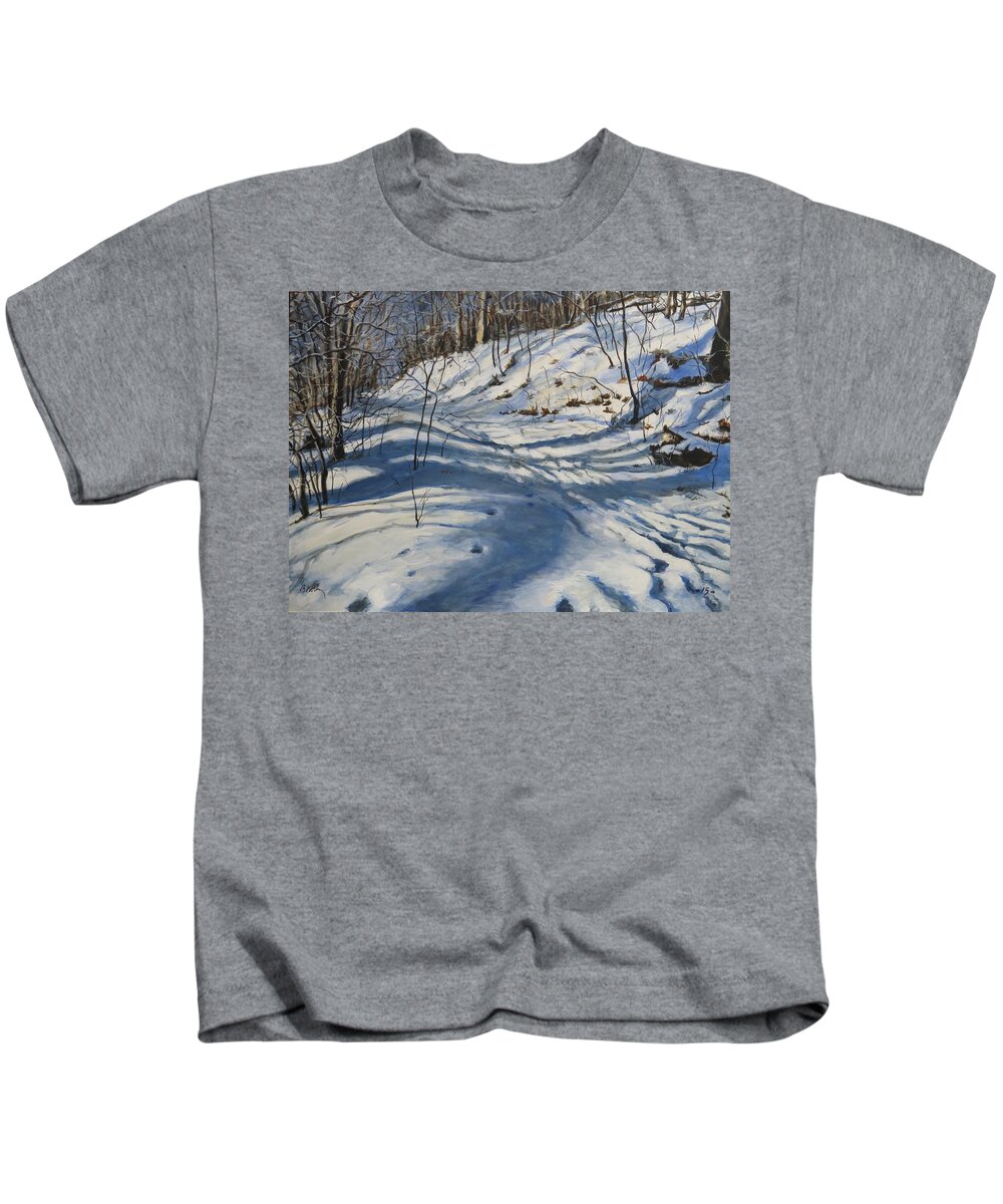 Winter Kids T-Shirt featuring the painting Winter's Shadows by William Brody
