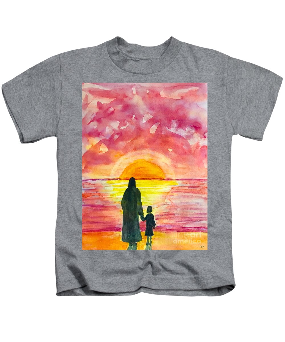 Sun Rise Kids T-Shirt featuring the painting With you by Wonju Hulse