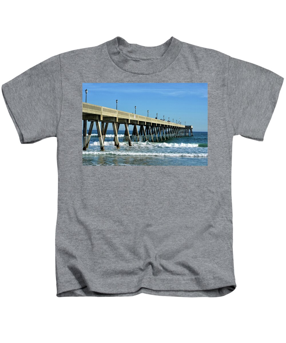 Wrightsville Beach Fishing Pier Kids T-Shirt featuring the photograph Wrightsville Beach Fishing Pier Side View by Sandi OReilly