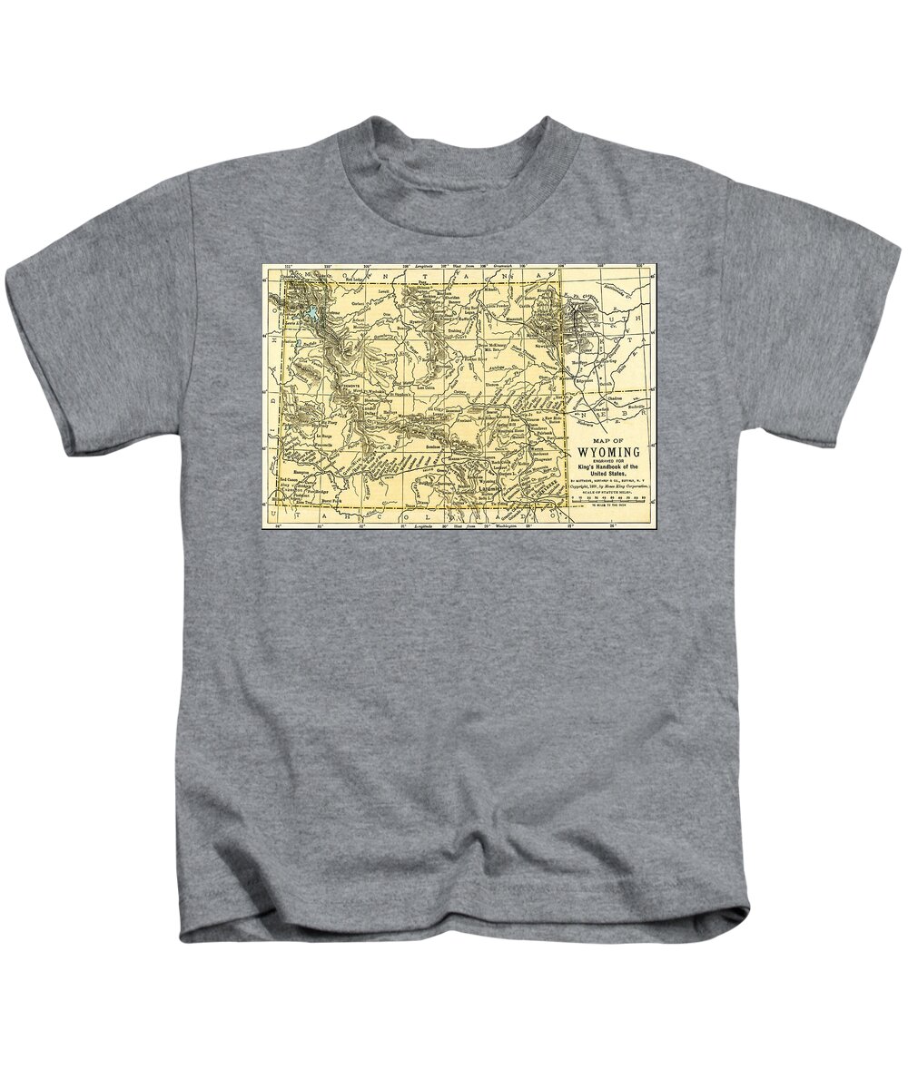 Wyoming Kids T-Shirt featuring the photograph Wyoming Antique Map 1891 by Phil Cardamone