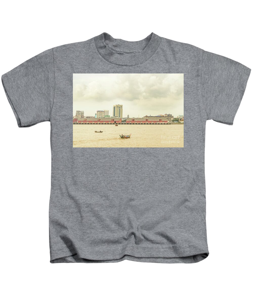  Harbor Kids T-Shirt featuring the photograph Yangon Waterfront 1 by Werner Padarin