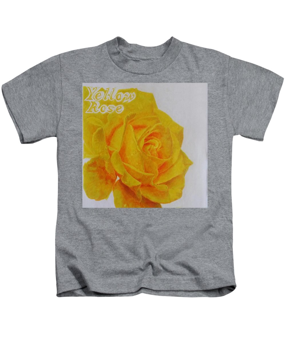 Drawing Illustration Pencil Rose Yellow Kids T-Shirt featuring the drawing Yellow rose I by Uzor Dijeh