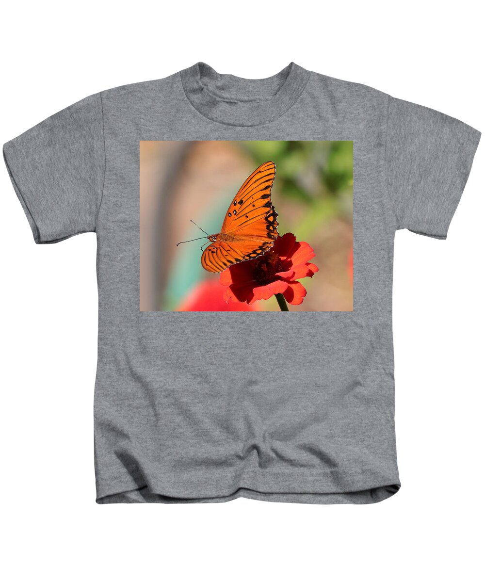 Flower Kids T-Shirt featuring the photograph Zinnia with Butterfly 2669 by John Moyer