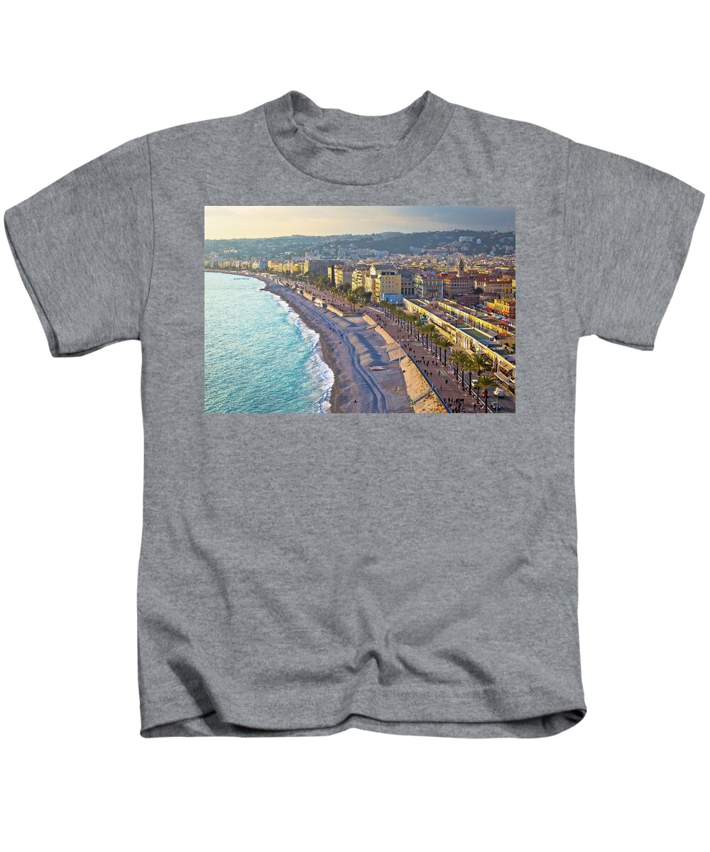Nice Kids T-Shirt featuring the photograph City of Nice Promenade des Anglais waterfront and beach view #1 by Brch Photography