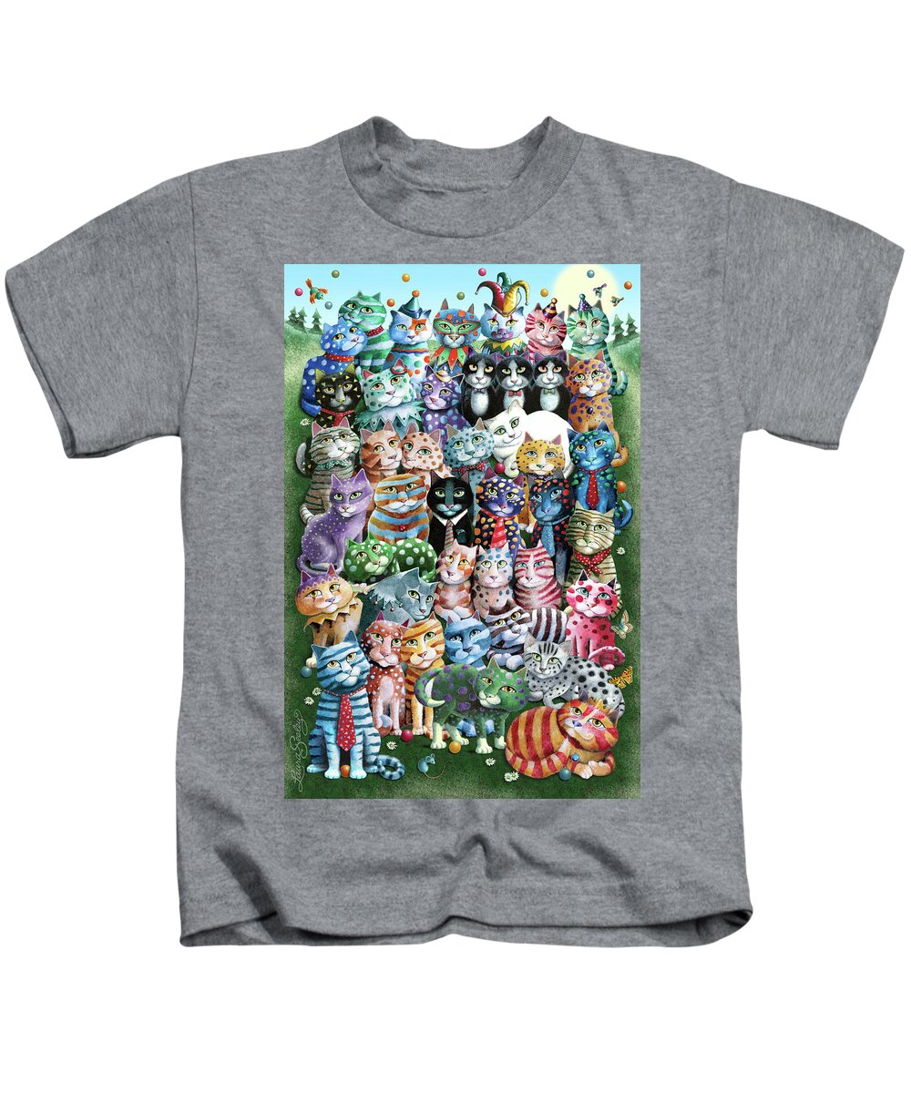 Cats Kids T-Shirt featuring the mixed media Family Reunion, Vertical #1 by Laura Seeley