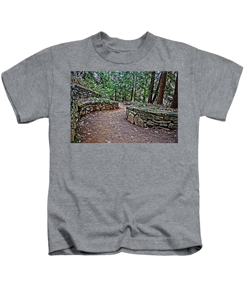Asheville Botanical Gardens Kids T-Shirt featuring the photograph Just Around the Bend by Allen Nice-Webb