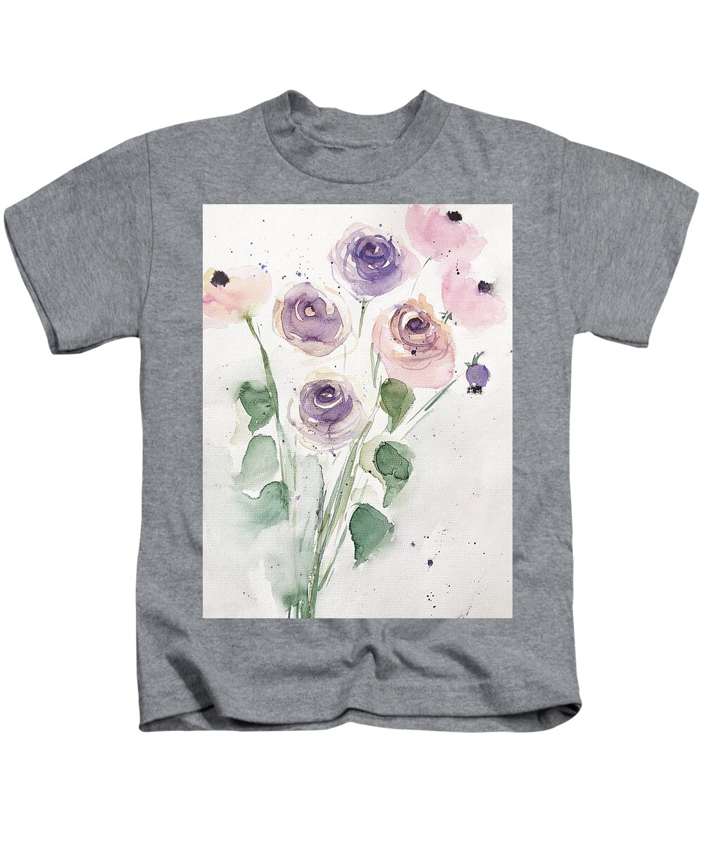 Purple Kids T-Shirt featuring the painting Purple Flowers Art #1 by Britta Zehm
