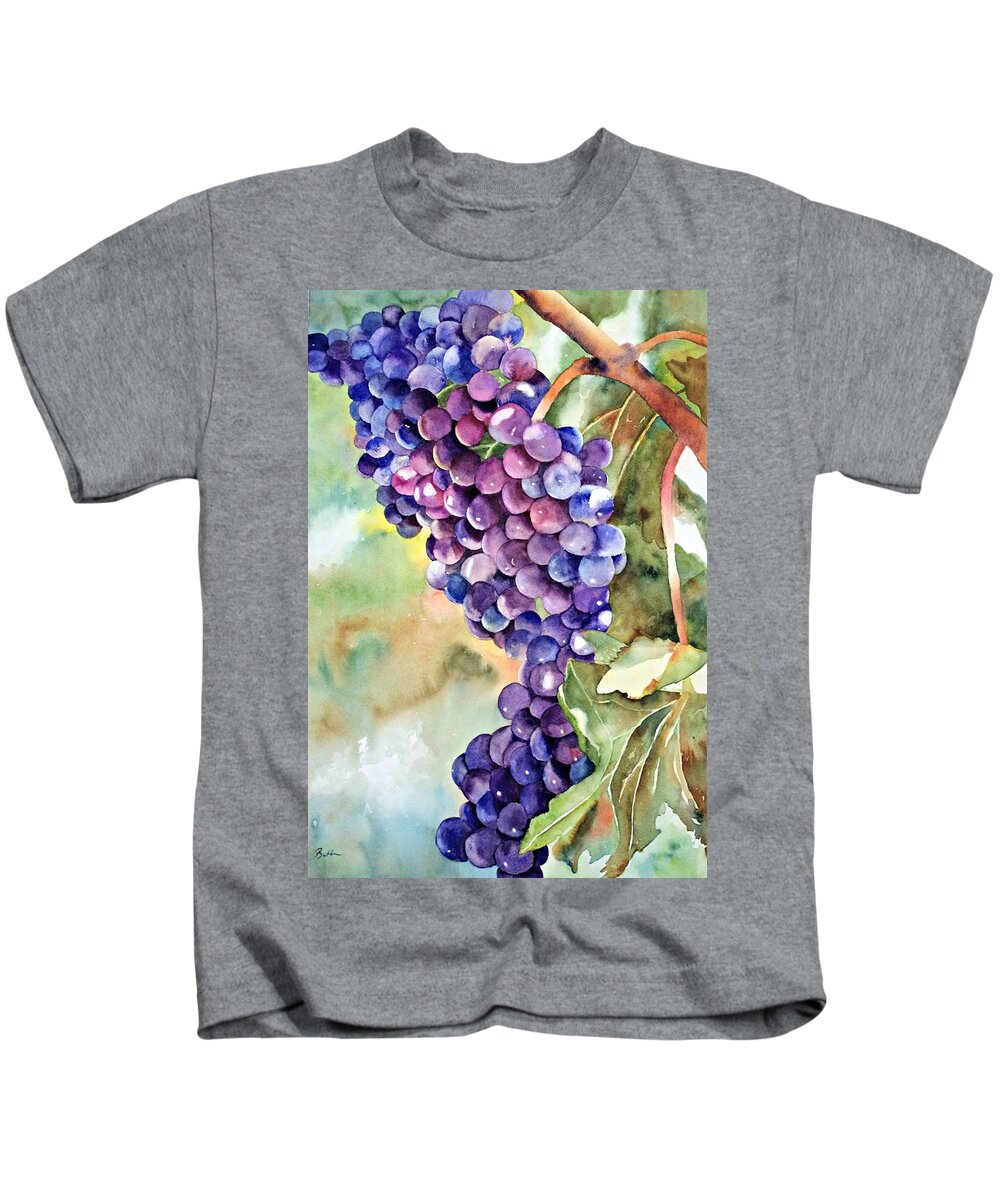 Grapes Kids T-Shirt featuring the painting Wine on the Vine #1 by Beth Fontenot
