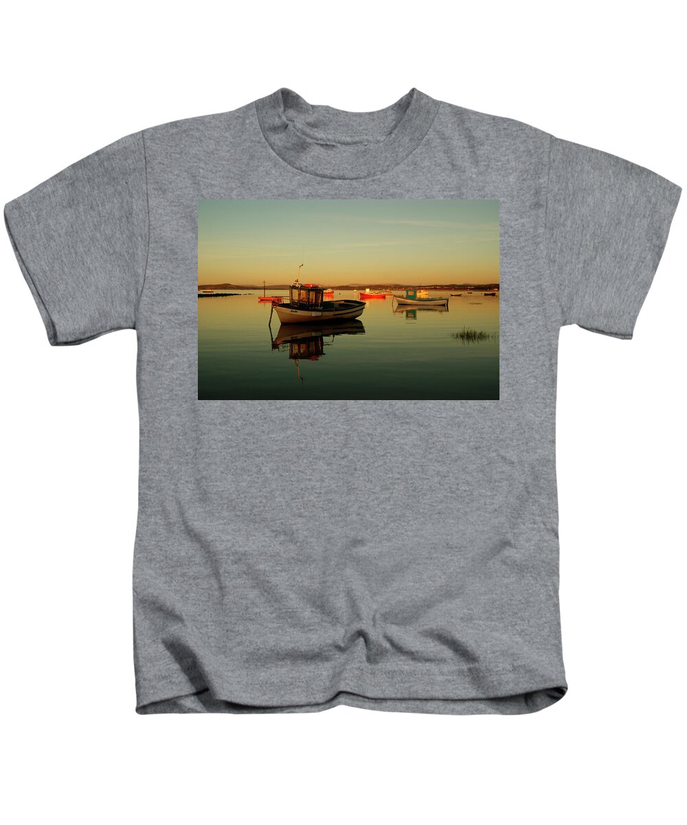 Lancashire Kids T-Shirt featuring the photograph 10/11/13 MORECAMBE. Boats on the Bay. by Lachlan Main