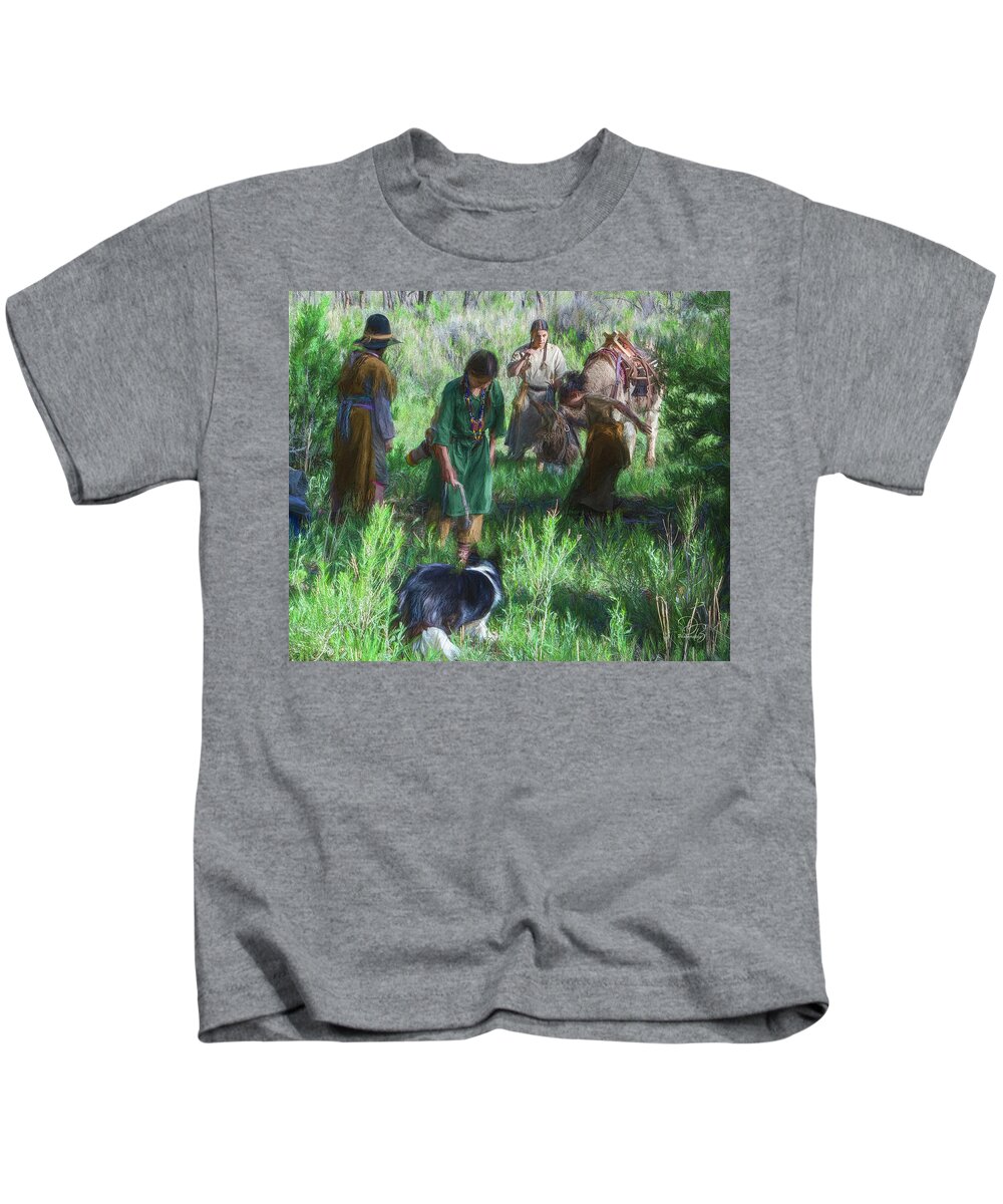Colorado Kids T-Shirt featuring the photograph 1840's Native Family by Debra Boucher