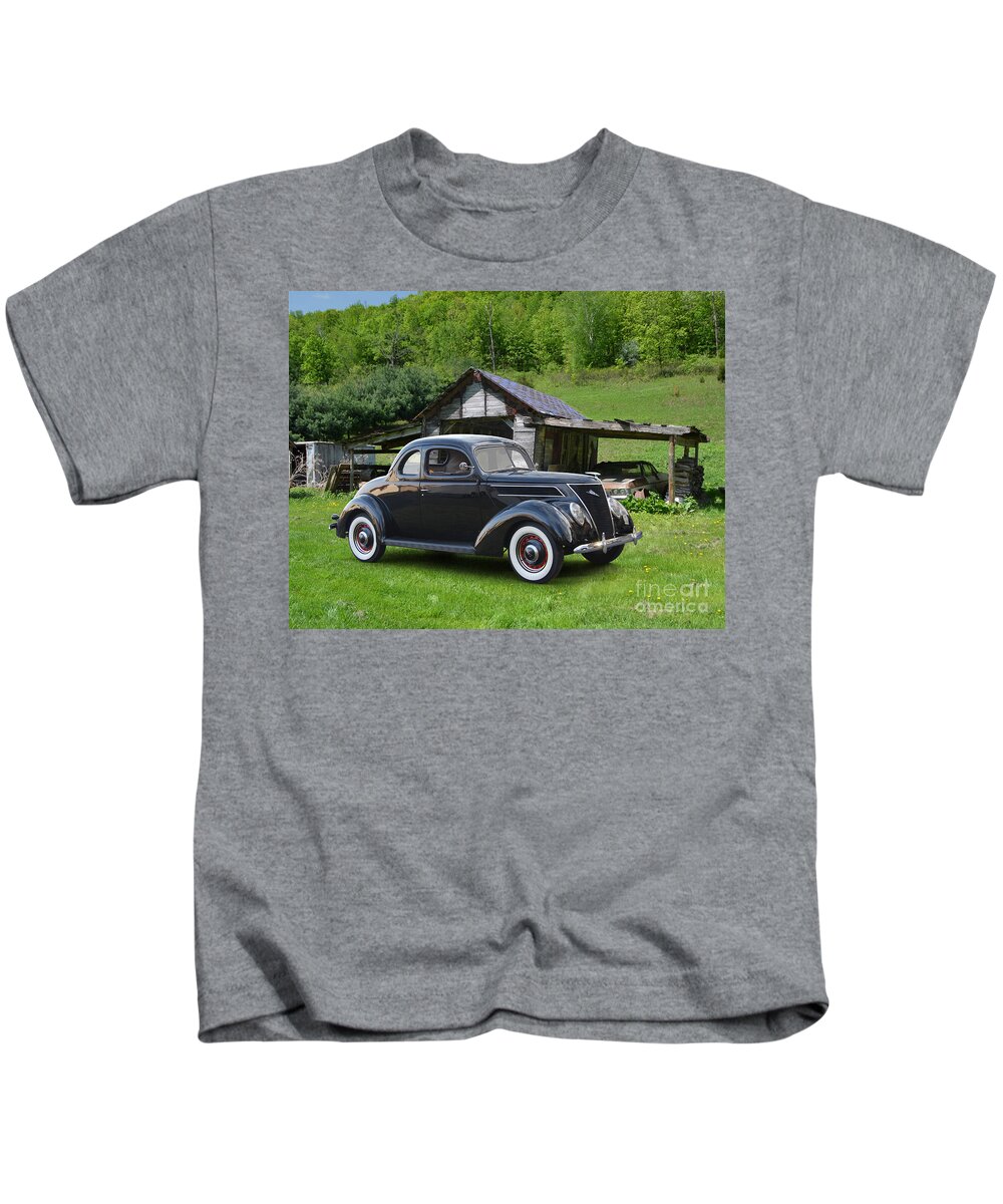 1937 Kids T-Shirt featuring the photograph 1937 Ford Coupe, Wisconsin Lean-To by Ron Long