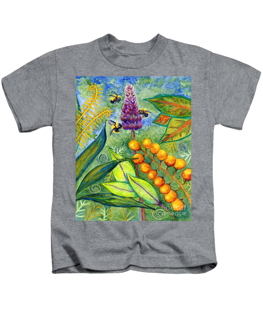 Bumble Bees Kids T-Shirt featuring the painting 3 Bee's by Jan Killian