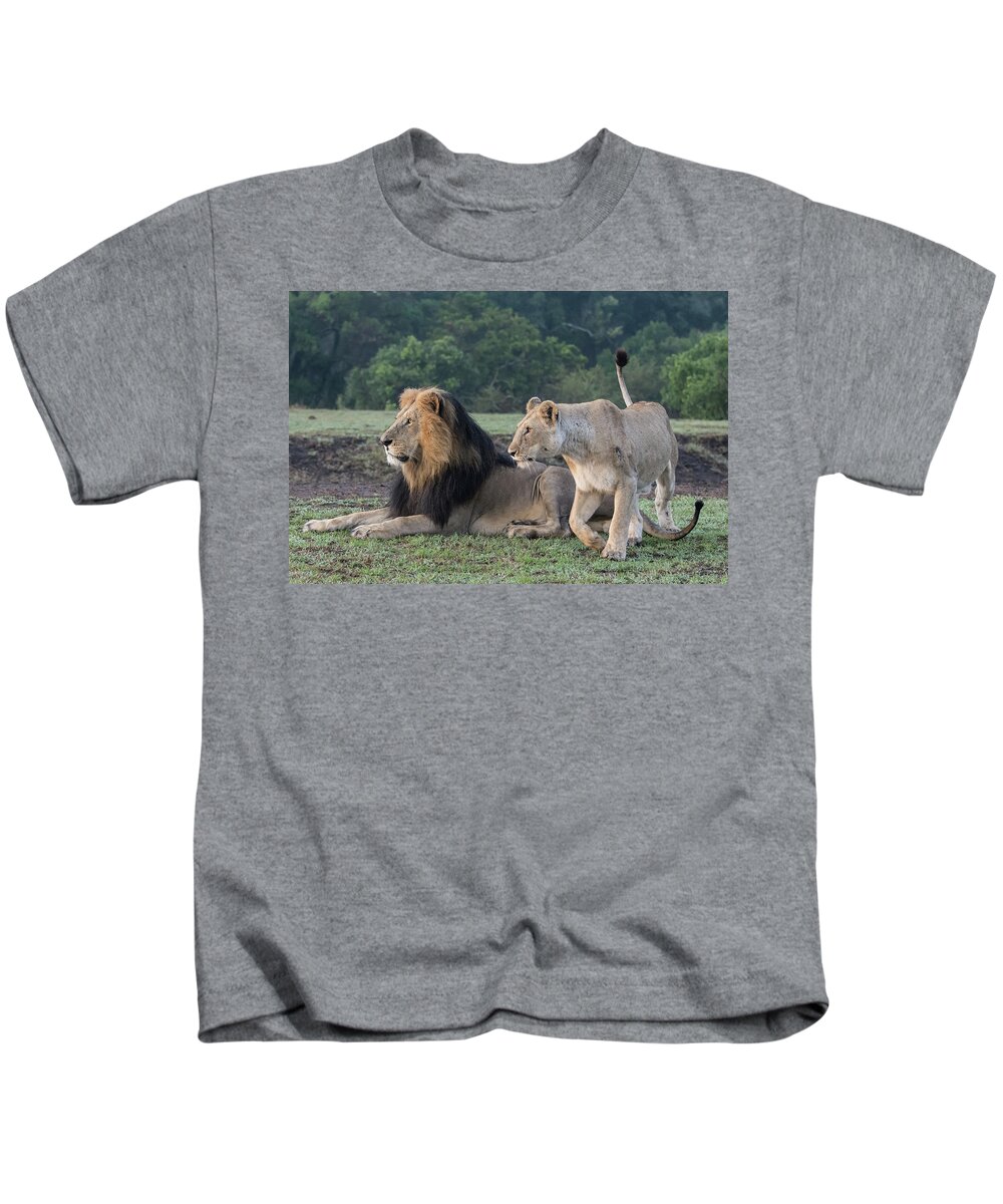 Lion Kids T-Shirt featuring the photograph A Pair of Lions by Mark Hunter