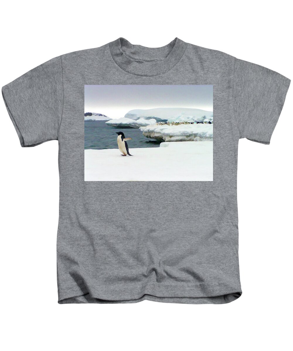 Antarctica Kids T-Shirt featuring the photograph Adelie Alone on the Ice by Patricia Gould