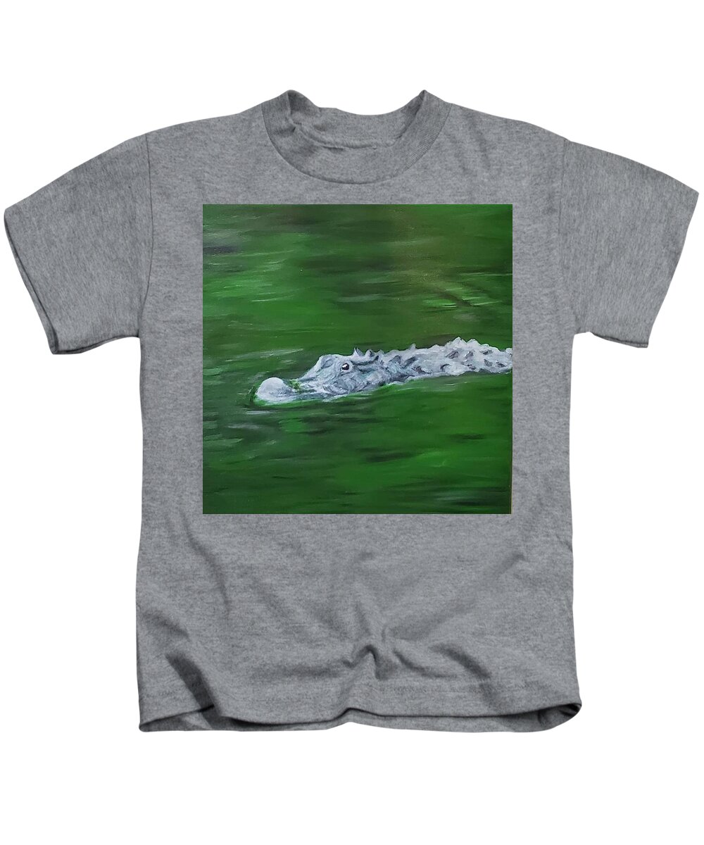 Alligator Kids T-Shirt featuring the painting Alligator by Amy Kuenzie