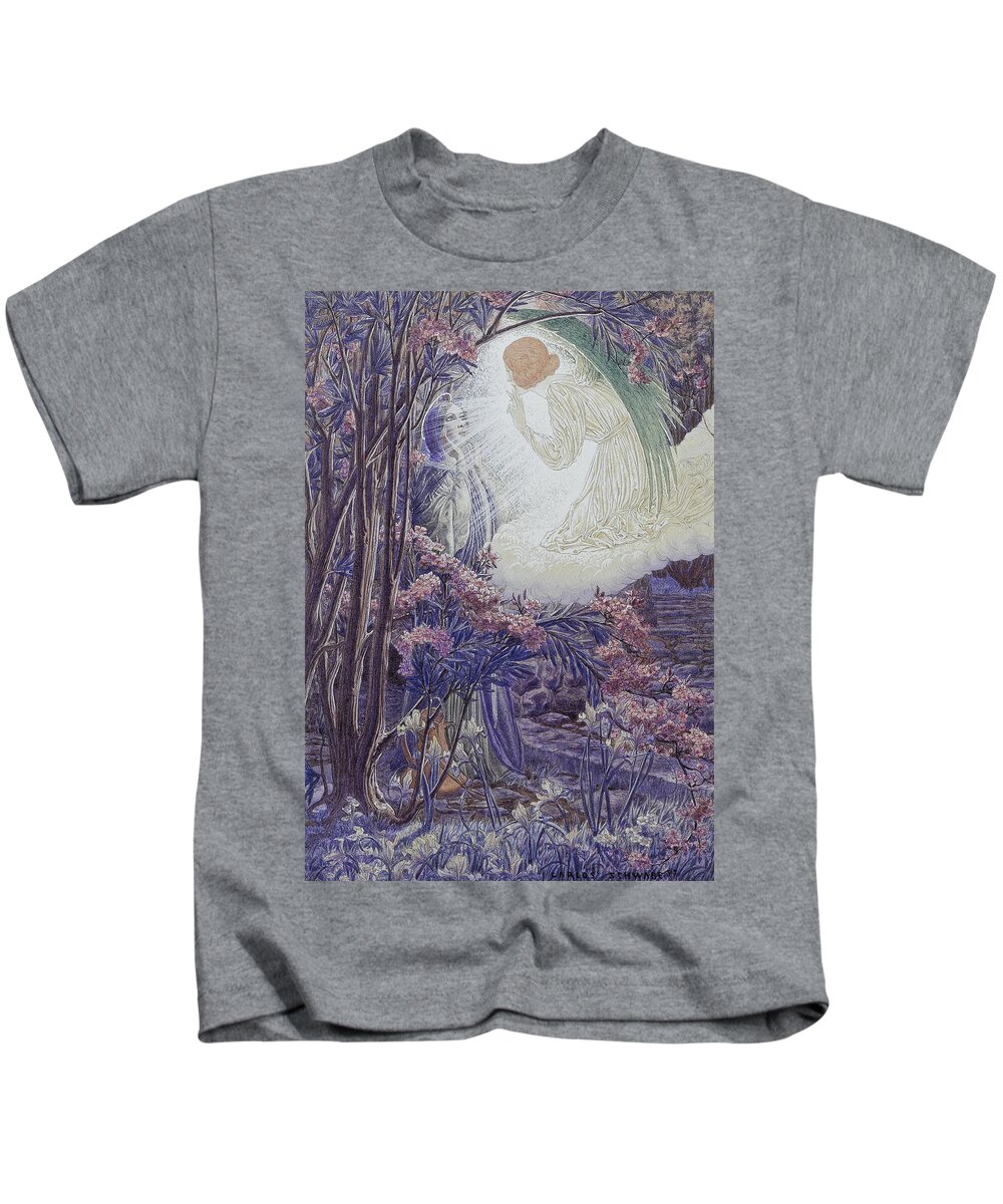 Carlos Schwabe Kids T-Shirt featuring the drawing Annunciation by Carlos Schwabe