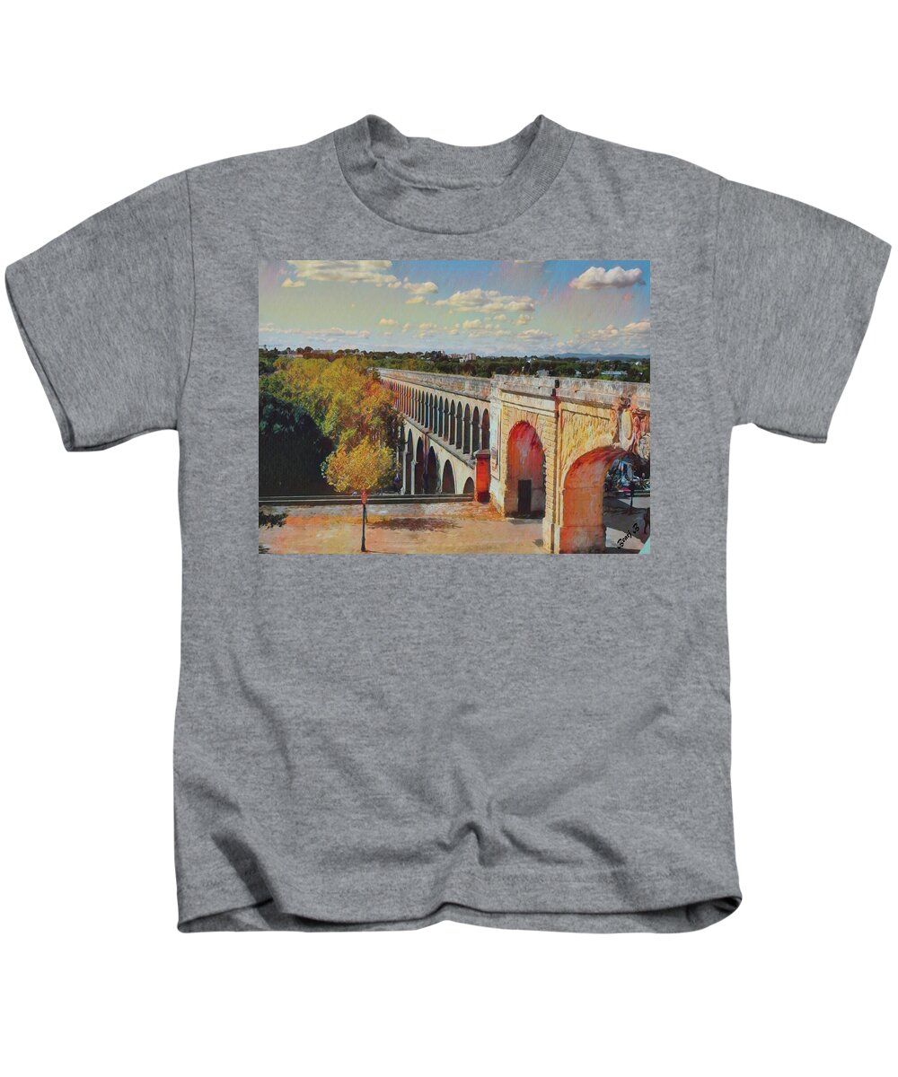 Montpellier Kids T-Shirt featuring the photograph Aqueduct in Montpellier by Bearj B Photo Art