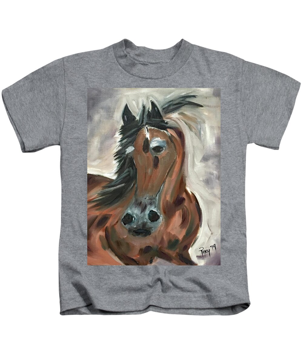 Horse Kids T-Shirt featuring the painting Arabian Beauty by Roxy Rich