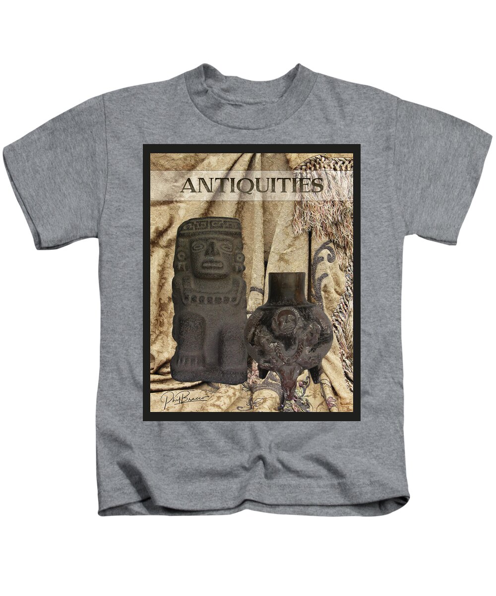 Artifacts Kids T-Shirt featuring the photograph Artifacts,Stone Statue and a Clay Vase by Philip And Robbie Bracco