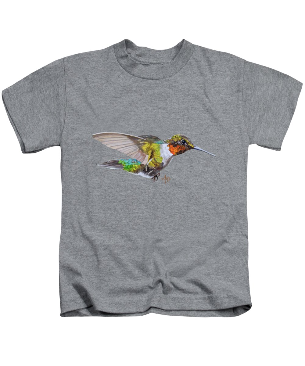 Hummingbird Kids T-Shirt featuring the mixed media Motley Flying Hummer I by Angeles M Pomata