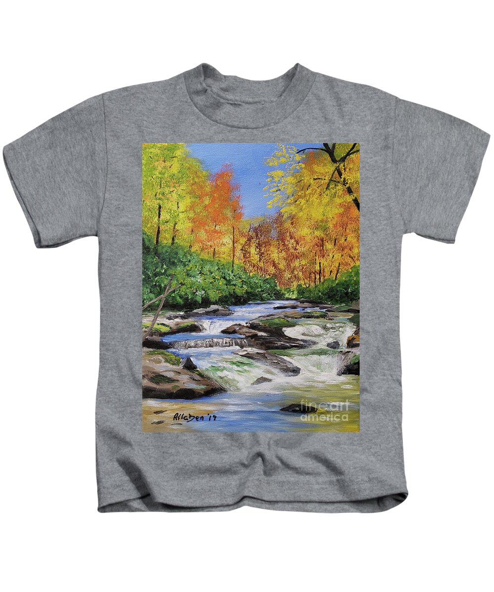 Fall Kids T-Shirt featuring the painting Autumn On The Horsepasture River by Stanton Allaben