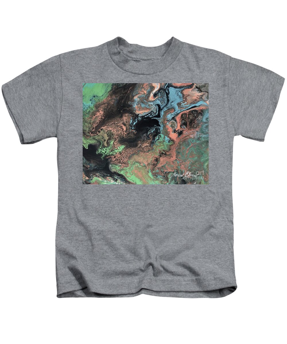 Abstract Art Kids T-Shirt featuring the painting Autumn reflected in the pond by Monica Elena