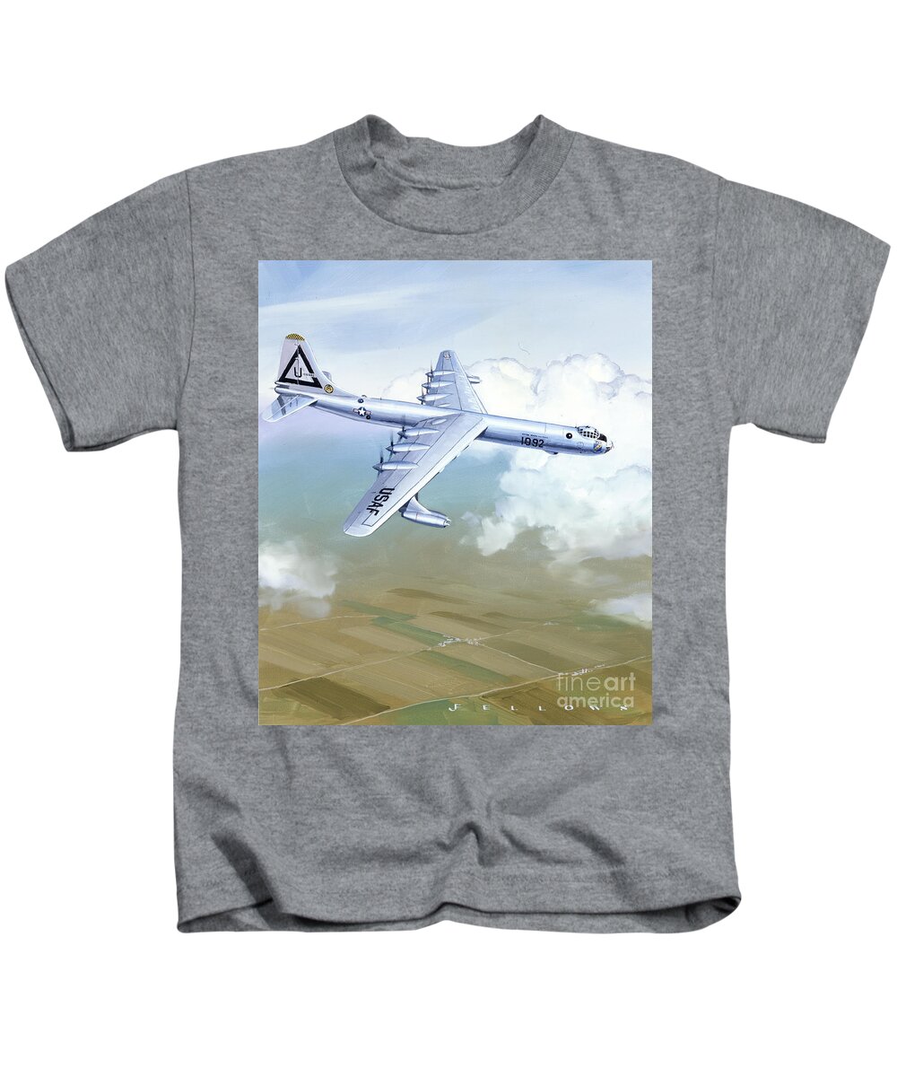 Military Aircraft Kids T-Shirt featuring the painting Convair B-36 Peacemaker by Jack Fellows
