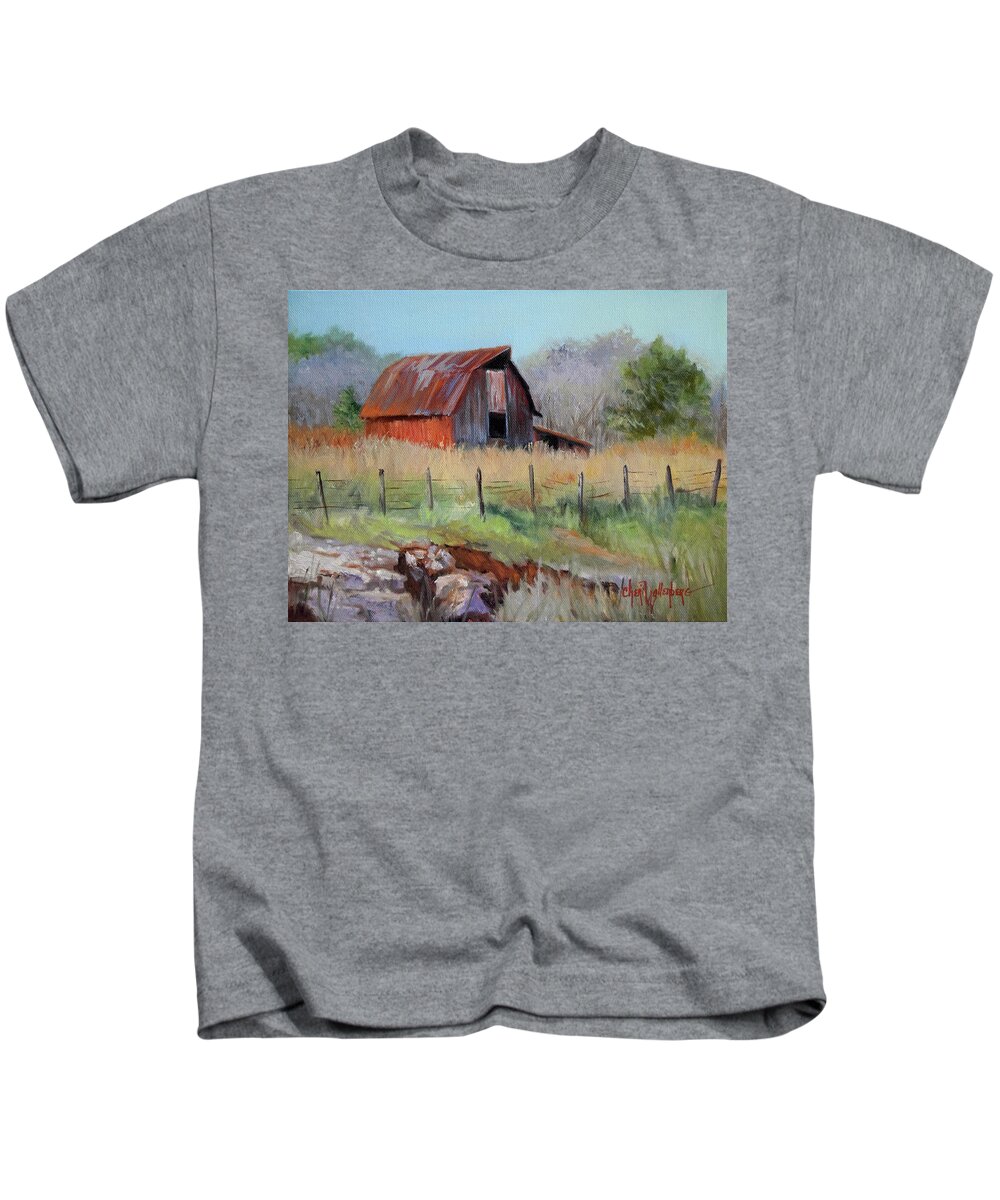 Barn Kids T-Shirt featuring the painting Barn At Bella Vista Arkansas by Cheri Wollenberg