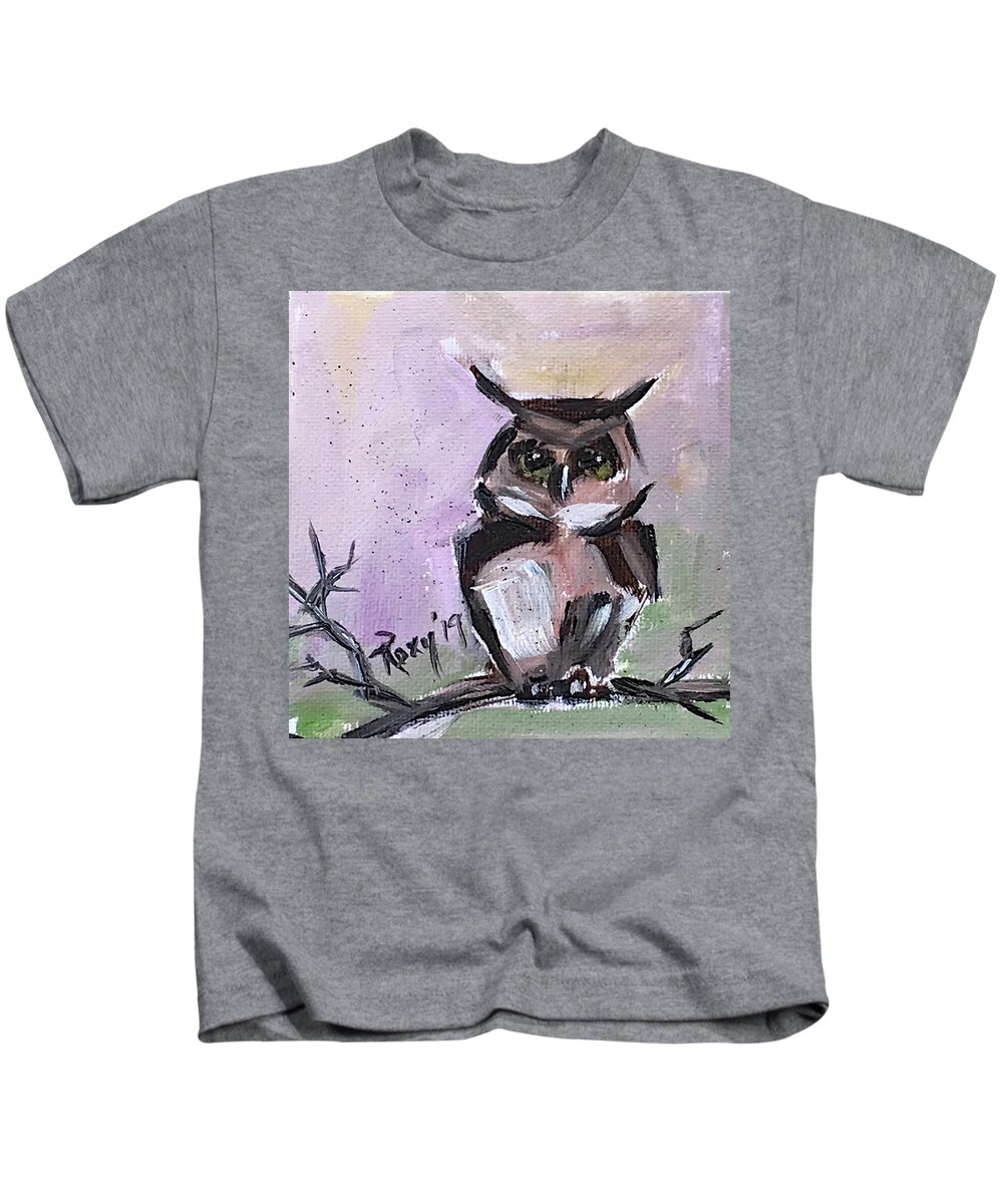 Owl Kids T-Shirt featuring the painting Barn Owl on a Branch by Roxy Rich