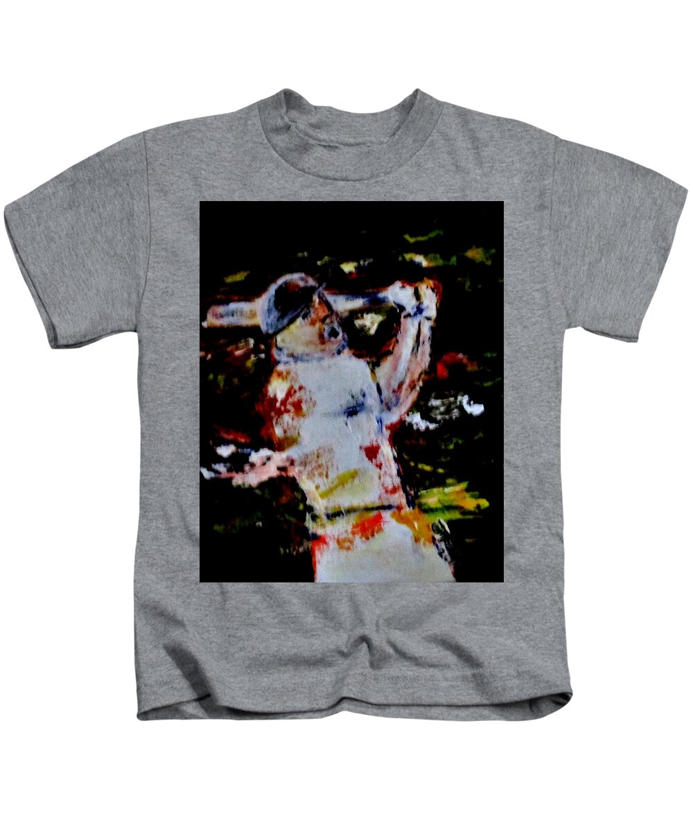 Sports Kids T-Shirt featuring the painting Baseball Power 1 by Clyde J Kell