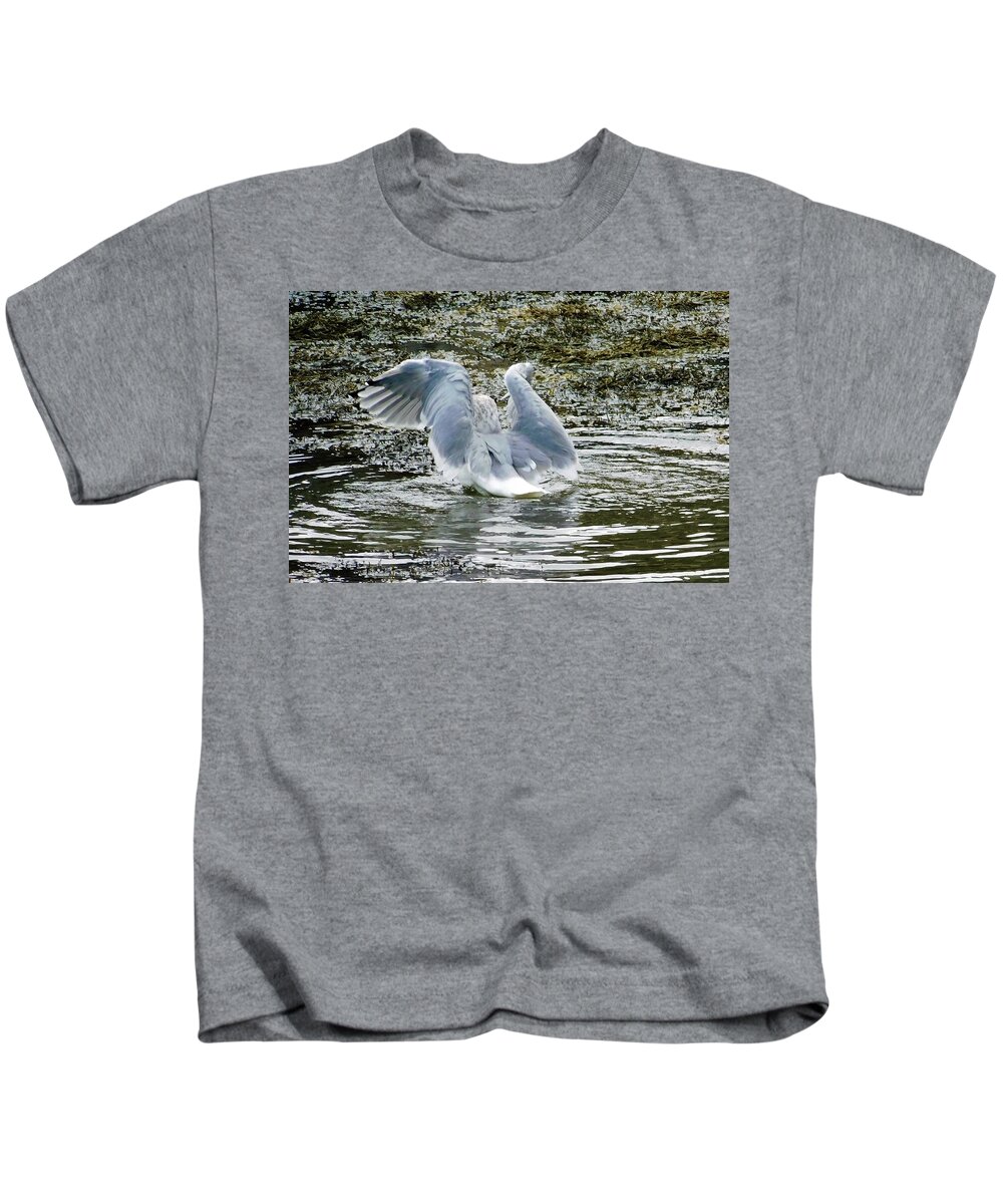 Bird Kids T-Shirt featuring the photograph - Bath time by THERESA Nye