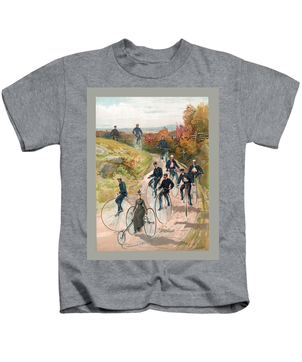 Antique Bicycling Poster Kids T-Shirt featuring the digital art Antique Bicycling Poster by Carlos Diaz