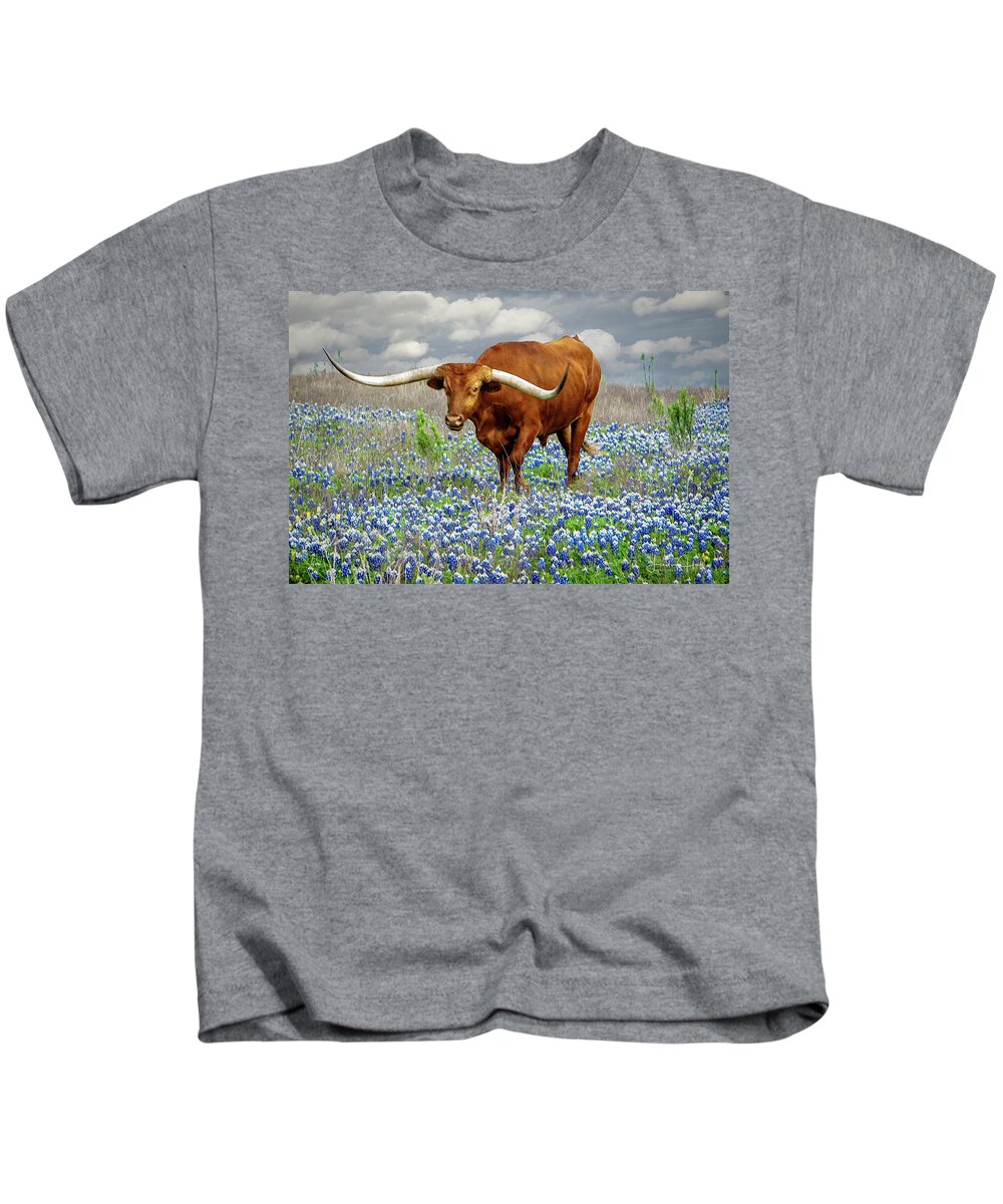 Longhorn Kids T-Shirt featuring the photograph Big Red by Linda Lee Hall