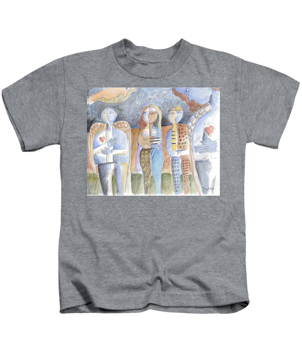Birth Of Adam Kids T-Shirt featuring the drawing Birth of Adam and Eve by Gerry High