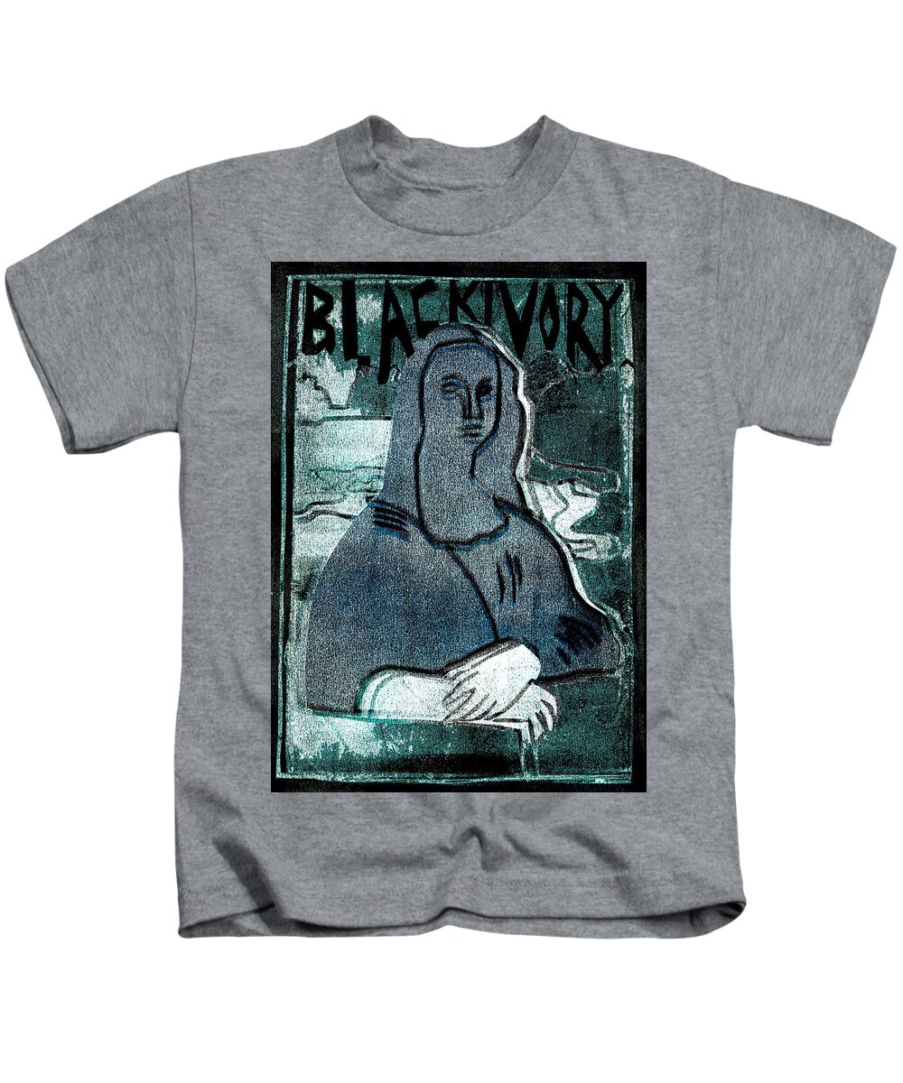 Mona Lisa Kids T-Shirt featuring the relief Black Ivory Mona Lisa 24 by Edgeworth Johnstone