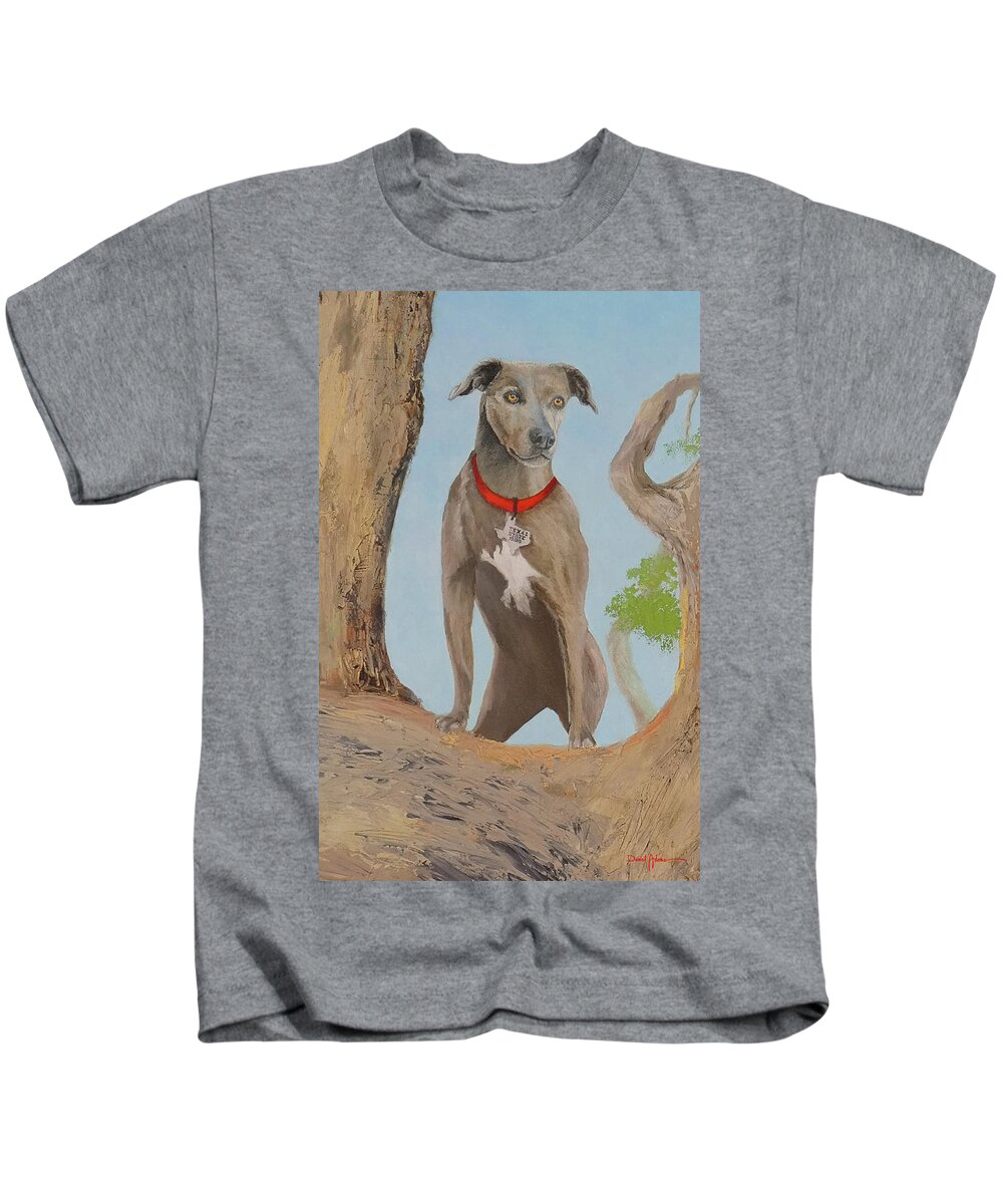 Dog Kids T-Shirt featuring the painting Blue Lacy Official State Dog of Texas by Daniel Adams