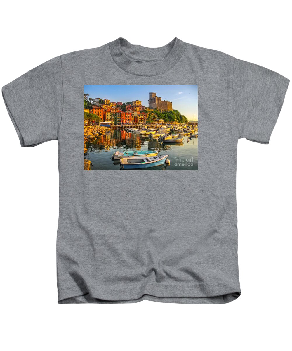 Italy Kids T-Shirt featuring the photograph boats of Lerici by Benny Marty