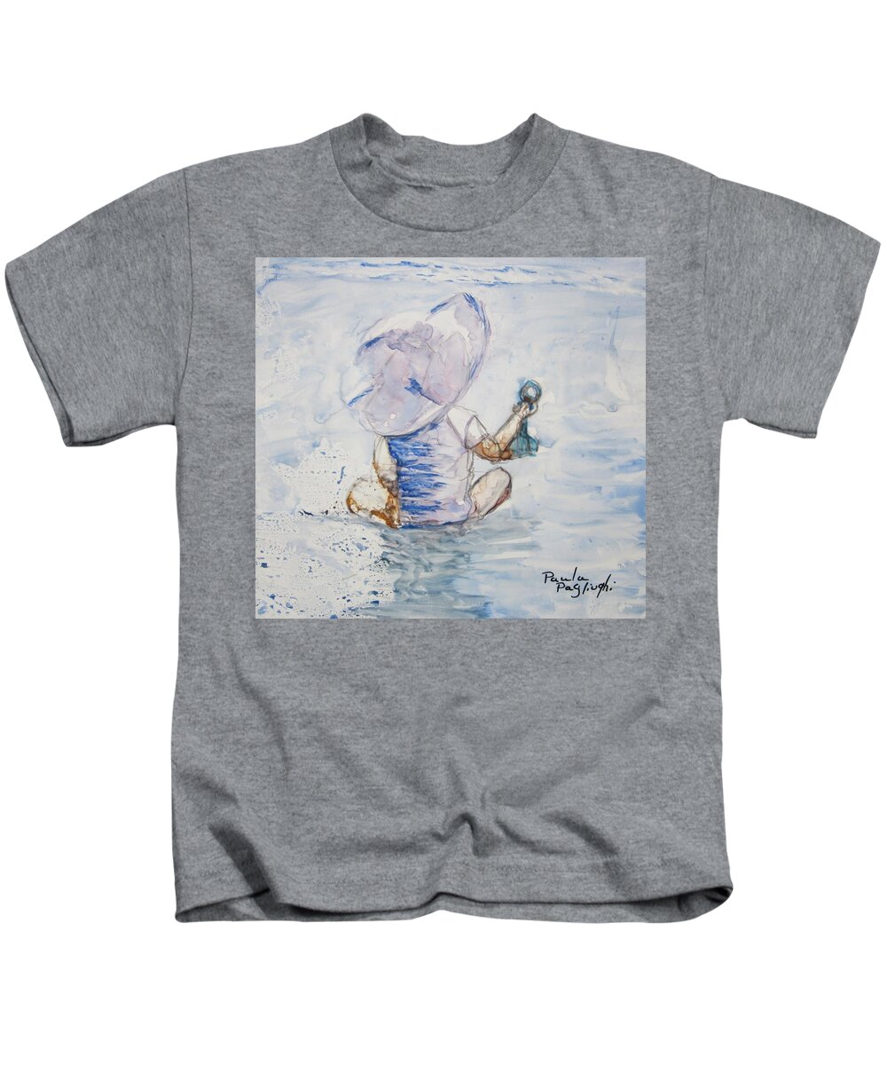 Painting Kids T-Shirt featuring the painting Brielle in the Water by Paula Pagliughi