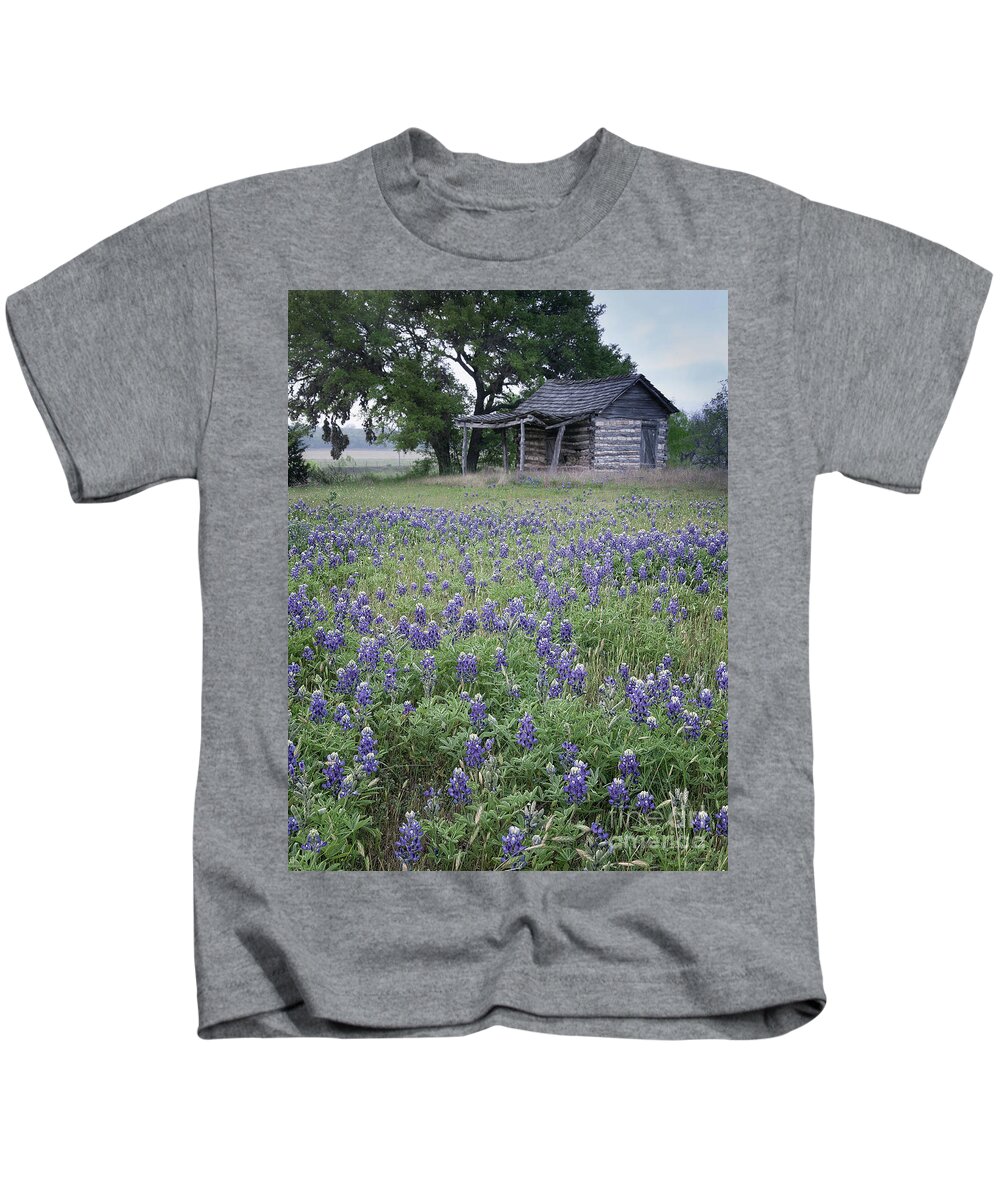 Texas Kids T-Shirt featuring the photograph Cabin and Bluebonnets by Patti Schulze