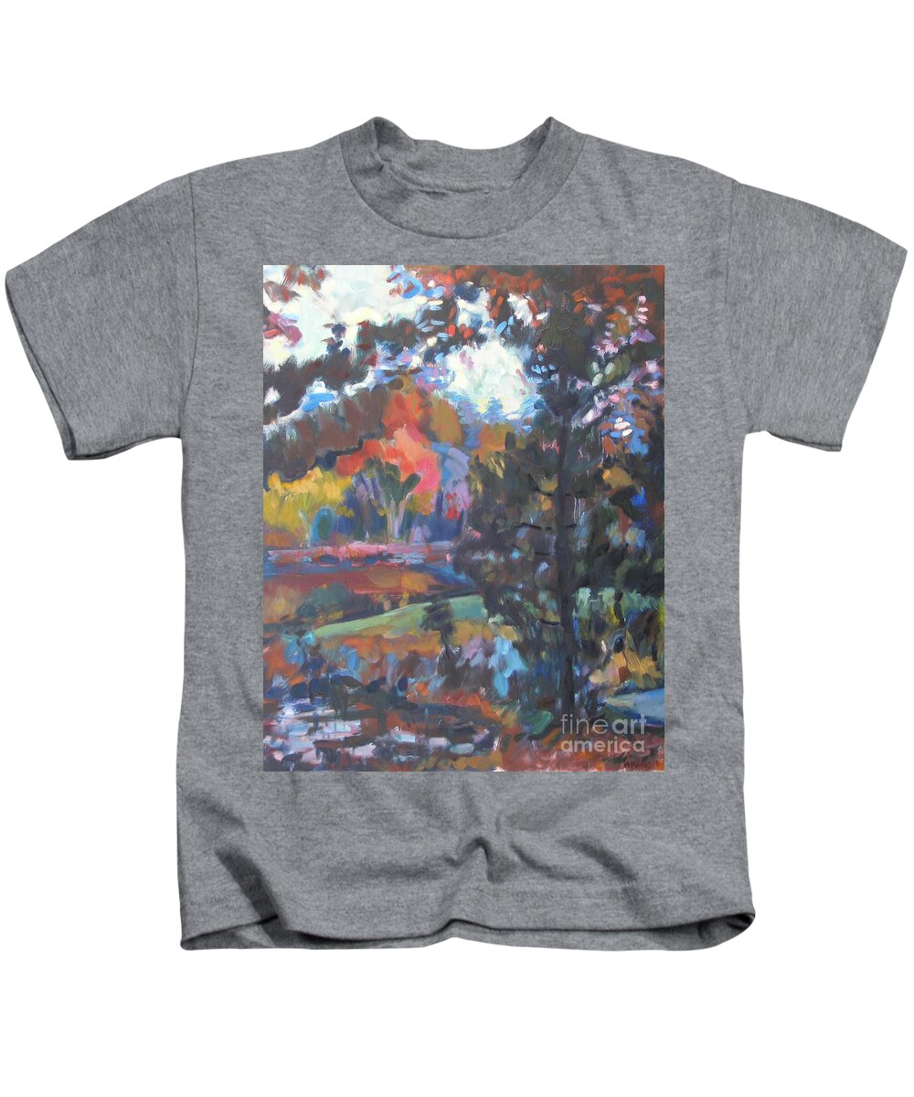 Landscape Kids T-Shirt featuring the painting Camp Colors by Marc Poirier