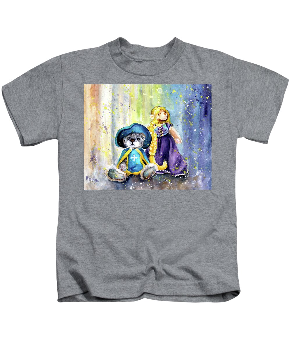 Teddy Kids T-Shirt featuring the painting Charlie Bears Faux Pas And Princess by Miki De Goodaboom